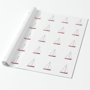 Rode zeilboten cadeaupapier