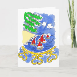 Rode zeilboten op het meer kaart