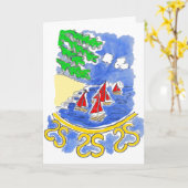Rode zeilboten op het meer kaart (Gele Bloem)