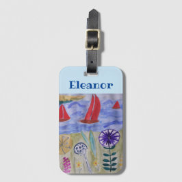 Rode zeilen & bloemen bagagelabel