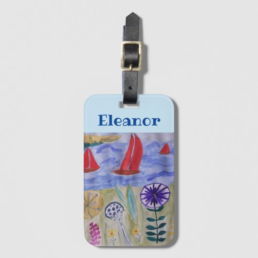 Rode zeilen & bloemen  bagagelabel (Voorkant (verticaal))