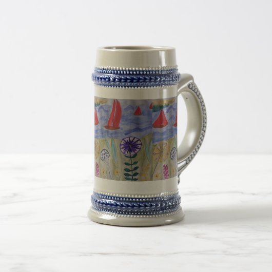 Rode zeilen en bloemen bierpul (Voorkant rechts)