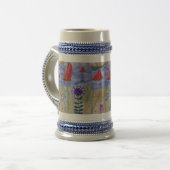 Rode zeilen en bloemen bierpul (Voorkant links)