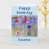 Rode zeilen en bloemen Kaart van afgelopen dag (Gele Bloem)