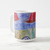 Rode zeilen en bloemen koffiemok (Voorkant links)