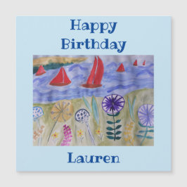 Rode zeilen en bloemen Magnetische Birthday Kaart