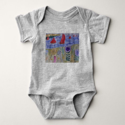 Rode zeilen en bloemen romper (Voorkant)