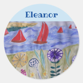 Rode zeilen en bloemen ronde sticker