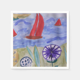 Rode zeilen en bloemen servet