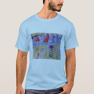 Rode zeilen en bloemen t-shirt