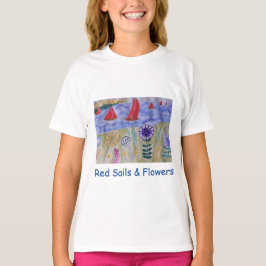 Rode zeilen en bloemen t-shirt