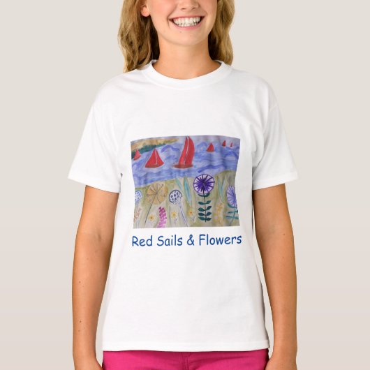 Rode zeilen en bloemen t-shirt (Voorkant)