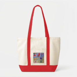 Rode zeilen en bloemen tote bag