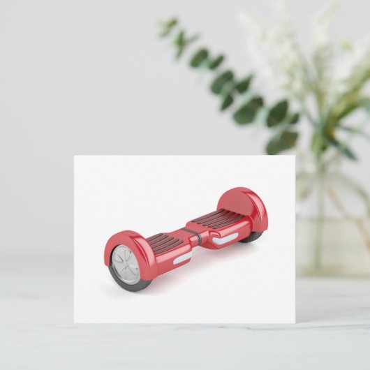 Rode zelfbalancerende scooter briefkaart (Staand voorkant)