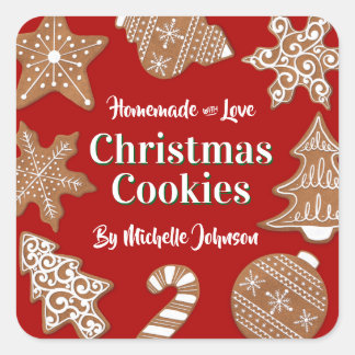 Rode zelfgemaakte kerstkoekjes vierkante sticker