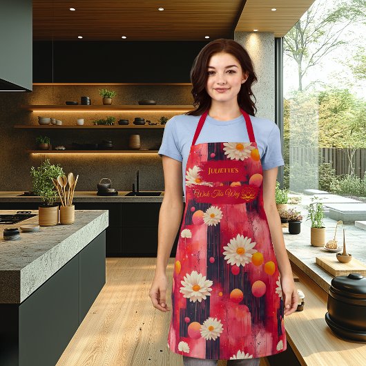 Rode Zen Daisy Keuken Kunst met Ontspannend Patroo Schort