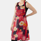 Rode Zen Daisy Keuken Kunst met Ontspannend Patroo Schort (Insitu)