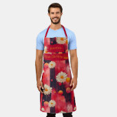 Rode Zen Daisy Keuken Kunst met Ontspannend Patroo Schort (Gedragen)