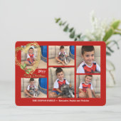 Rode Zes Foto Collage Kerstkaart Kaart (Staand voorkant)