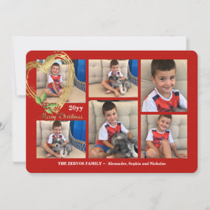 Rode Zes Foto Collage Kerstkaart Kaart