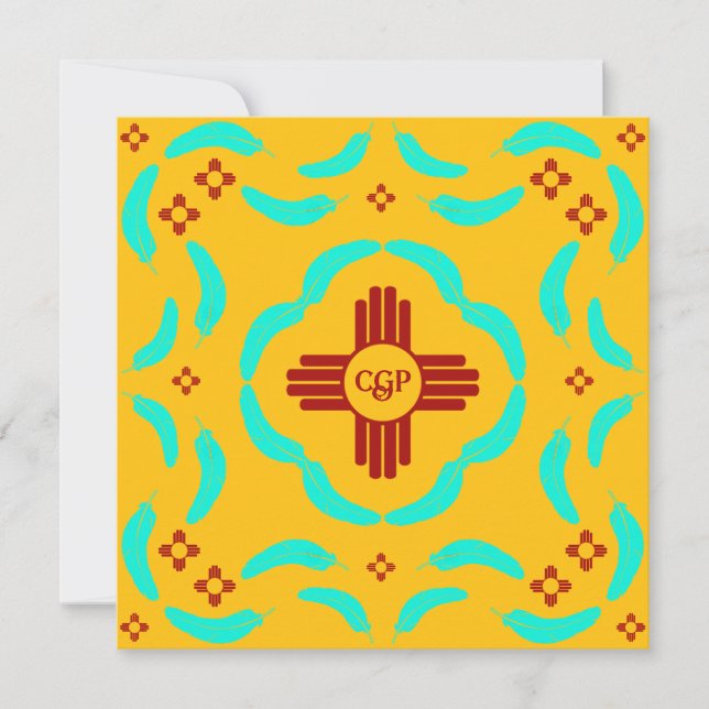 Rode Zia Symbolen New Mexico Turquoise Veren (Voorkant)