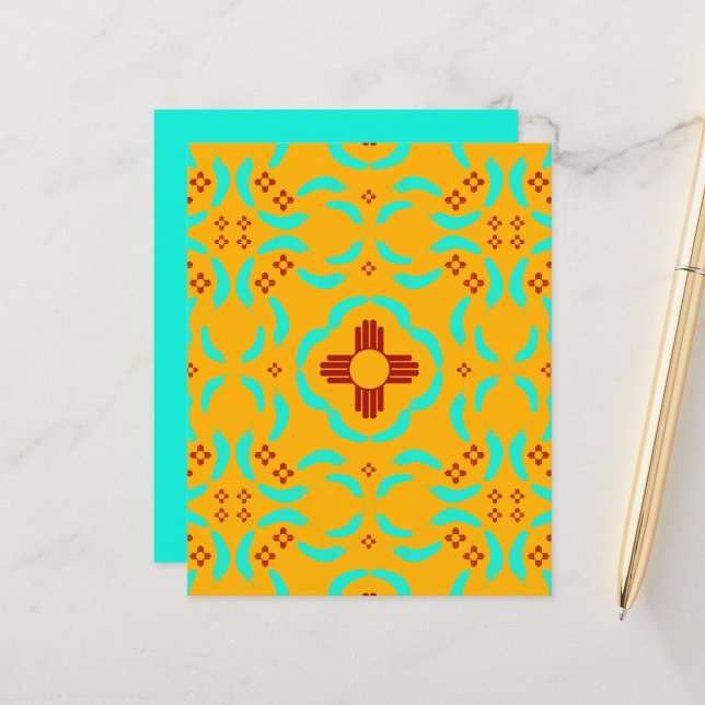 Rode Zia Symbolen New Mexico Turquoise Veren (Voorkant / Achterkant in situ)