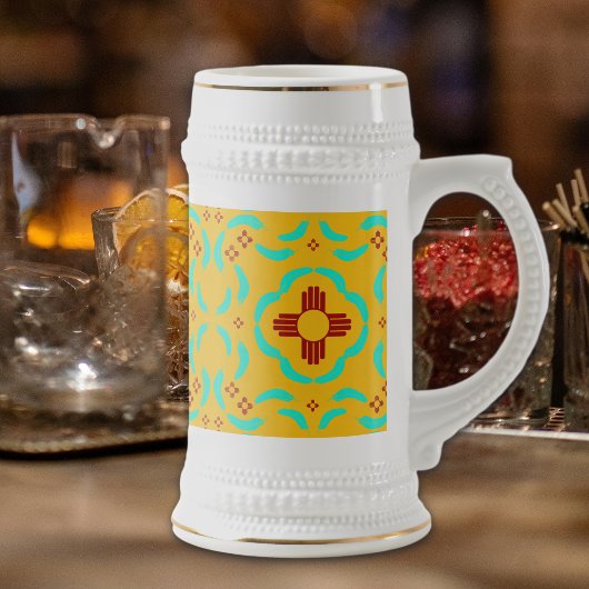 Rode Zia Symbolen New Mexico Turquoise Veren Bierpul