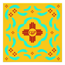 Rode Zia Symbolen New Mexico Turquoise Veren Foto Afdruk