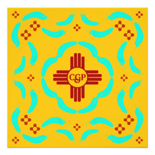 Rode Zia Symbolen New Mexico Turquoise Veren Foto Afdruk
