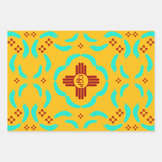 Rode Zia Symbolen New Mexico Turquoise Veren Inpakpapier Vel (Voorkant)