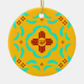 Rode Zia Symbolen New Mexico Turquoise Veren Keramisch Ornament (Voorkant)