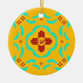 Rode Zia Symbolen New Mexico Turquoise Veren Keramisch Ornament