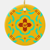 Rode Zia Symbolen New Mexico Turquoise Veren Keramisch Ornament (Achterkant)