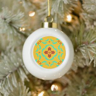 Rode Zia Symbolen New Mexico Turquoise Veren Keramische Bal Ornament