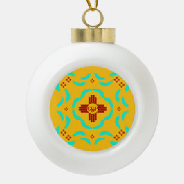 Rode Zia Symbolen New Mexico Turquoise Veren Keramische Bal Ornament