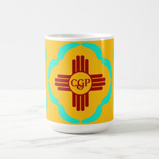 Rode Zia Symbolen New Mexico Turquoise Veren Koffiemok (Center)