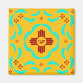 Rode Zia Symbolen New Mexico Turquoise Veren Magneet (Voorkant)