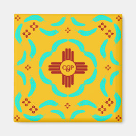 Rode Zia Symbolen New Mexico Turquoise Veren Magneet