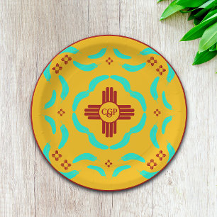 Rode Zia Symbolen New Mexico Turquoise Veren Papieren Bordje