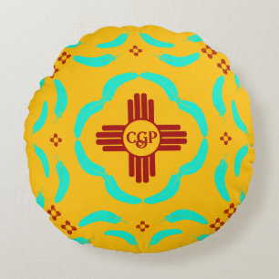 Rode Zia Symbolen New Mexico Turquoise Veren Rond Kussen
