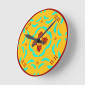 Rode Zia Symbolen New Mexico Turquoise Veren Ronde Klok (Hoek)