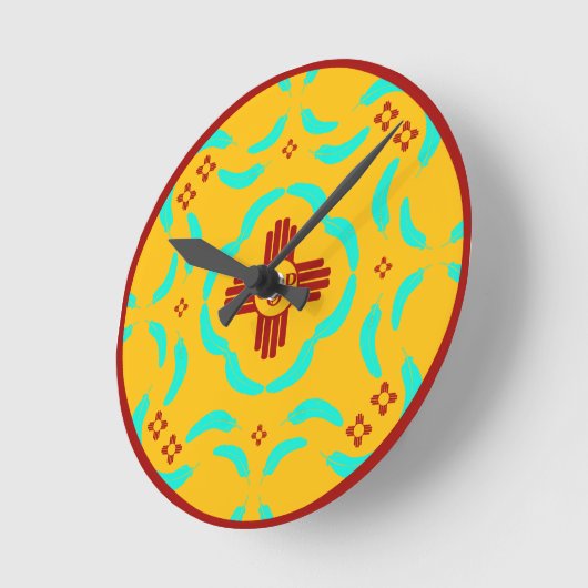 Rode Zia Symbolen New Mexico Turquoise Veren Ronde Klok (Hoek)