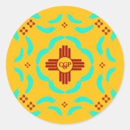 Rode Zia Symbolen New Mexico Turquoise Veren Ronde Sticker