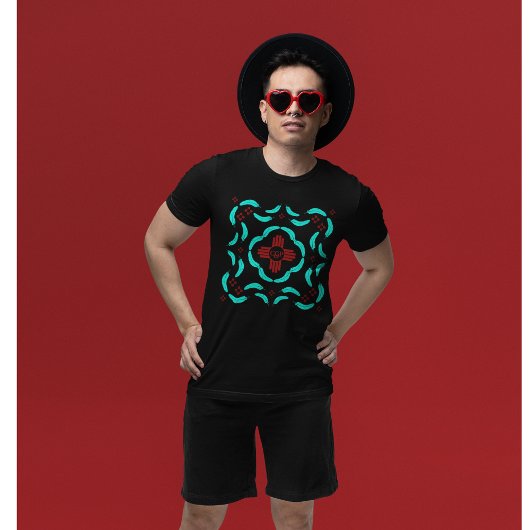 Rode Zia Symbolen New Mexico Turquoise Veren T-shirt