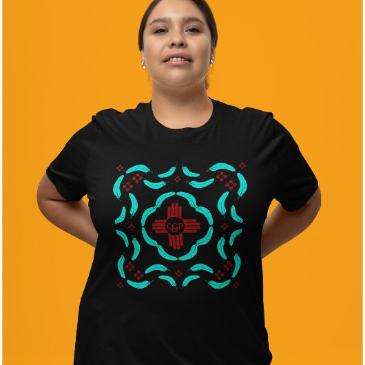Rode Zia Symbolen New Mexico Turquoise Veren T-shirt