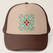 Rode Zia Symbolen New Mexico Turquoise Veren Trucker Pet (Voorkant)