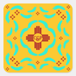 Rode Zia Symbolen New Mexico Turquoise Veren Vierkante Sticker