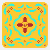 Rode Zia Symbolen New Mexico Turquoise Veren Vierkante Sticker (Voorkant)