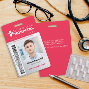 Rode ziekenhuis ID-badge met foto en barcode Badge