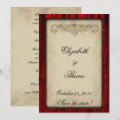 Rode Zijde en Parcenten Gothic Wedding Invitation Save The Date (Voorkant / Achterkant)